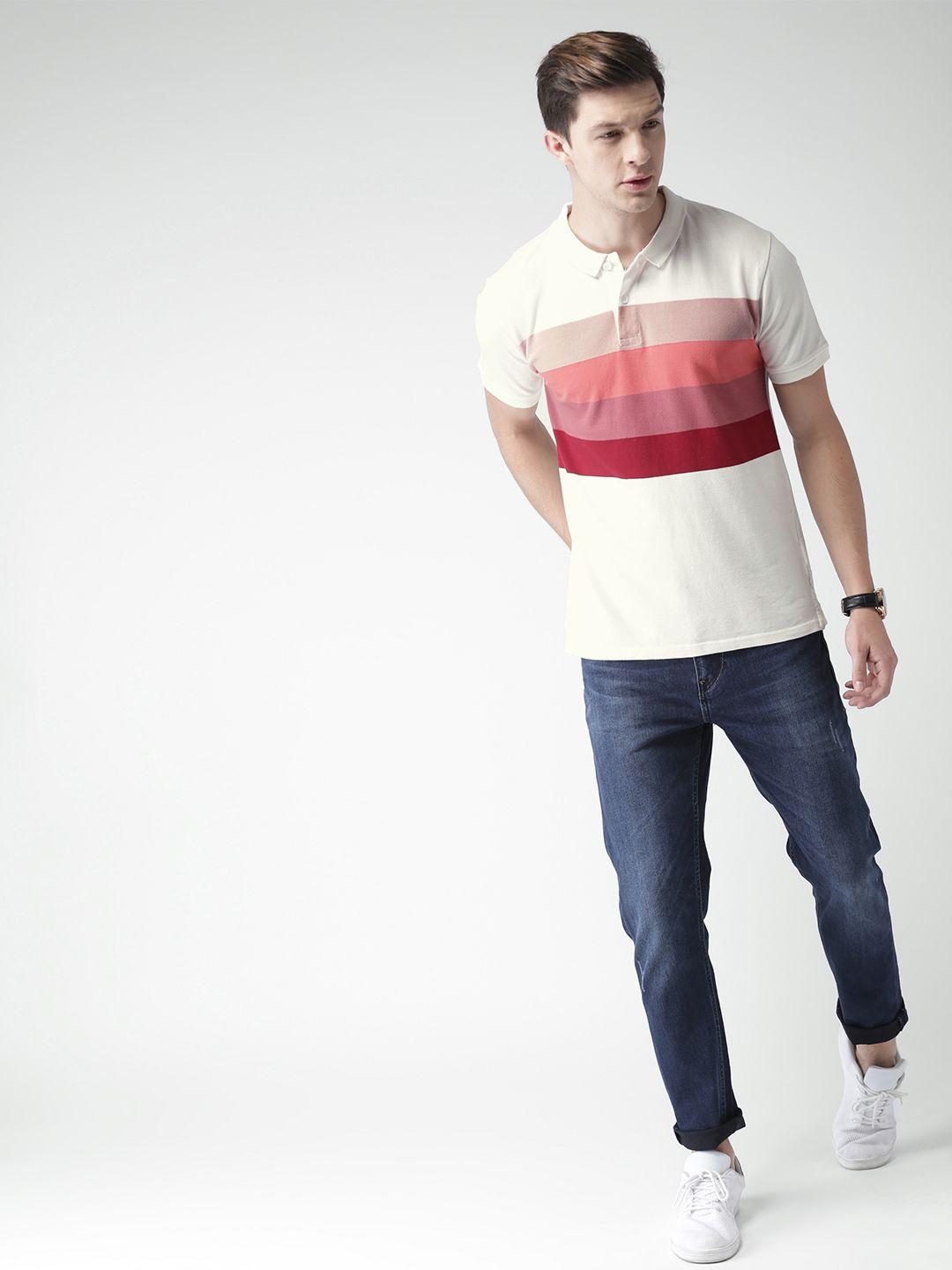 mast  harbour men off-white striped polo collar pure cotton t-shirt