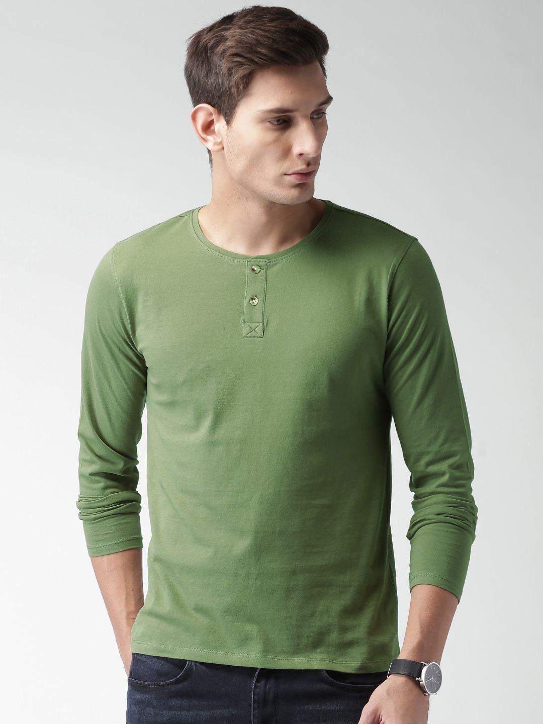 mast  harbour men olive green solid henley pure cotton t-shirt