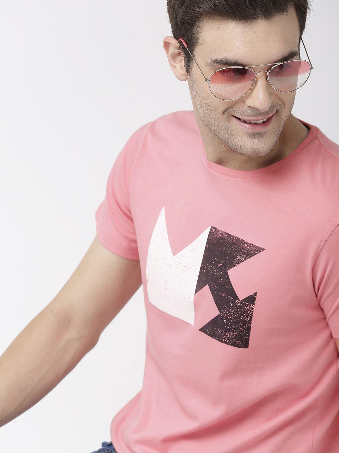 mast  harbour men pink  white printed round neck pure cotton t-shirt