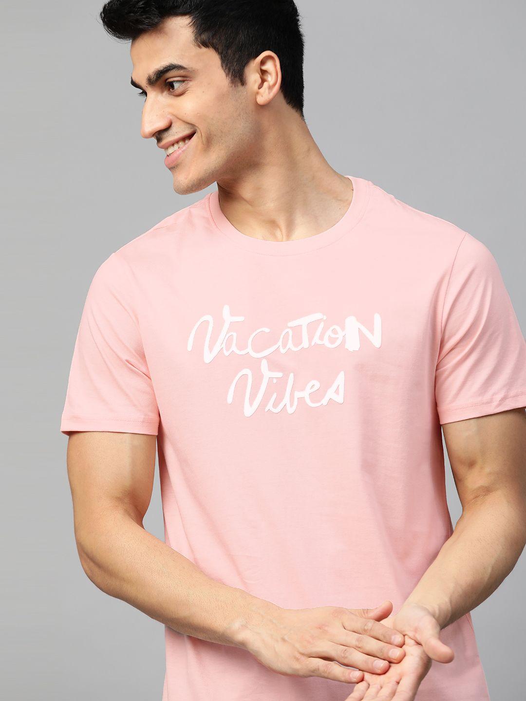 mast  harbour men pink  white printed round neck pure cotton t-shirt