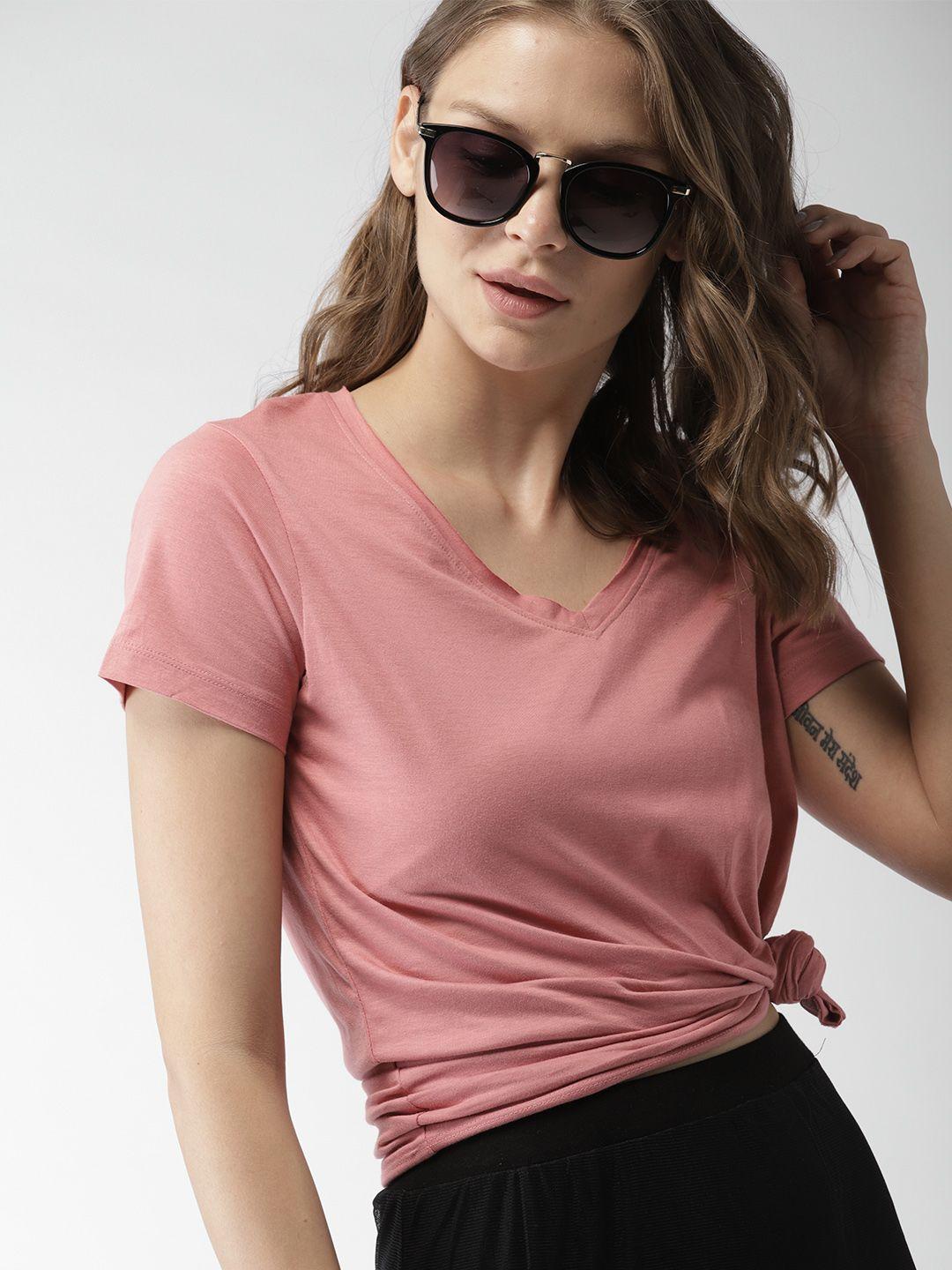 mast  harbour women rose solid v-neck pure cotton t-shirt