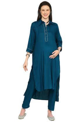 maternity cum nursing coral pathani kurta salwar set - teal