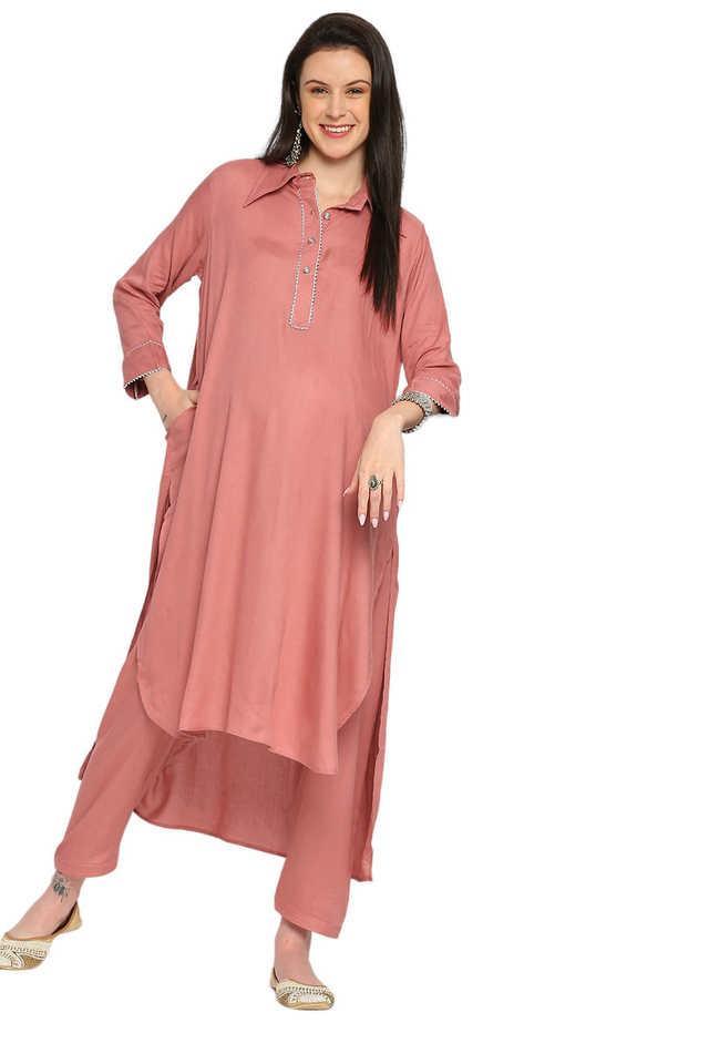 maternity cum nursing coral pathani kurta salwar set