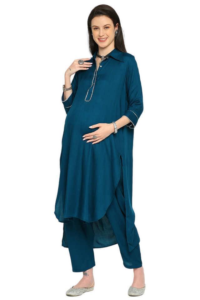 maternity cum nursing coral pathani kurta salwar set