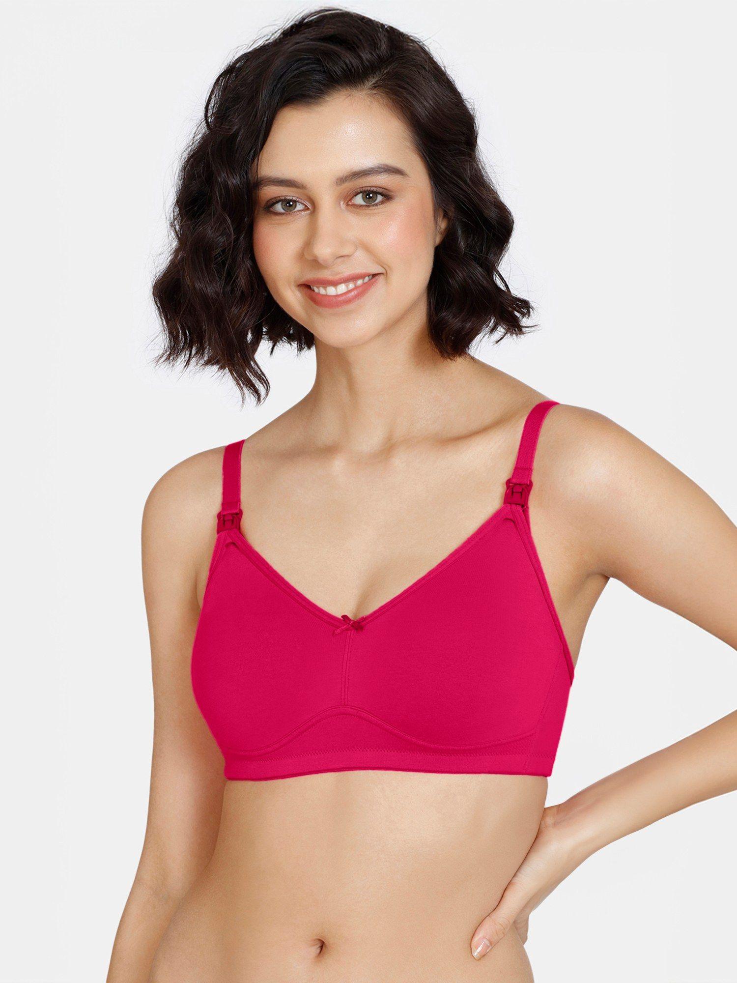 maternity double layered non wired 3/4th coverage nursing bra-virtual pink