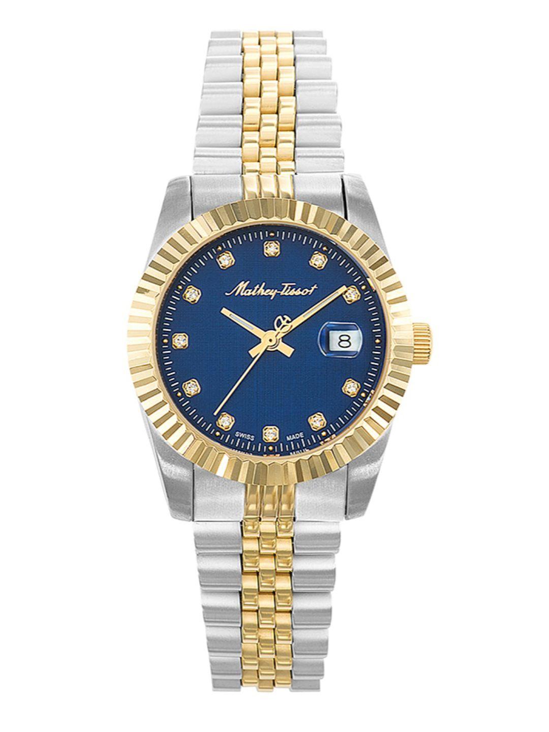 mathey-tissot swiss made women rolly iii crystal blue dial watch d810bbu