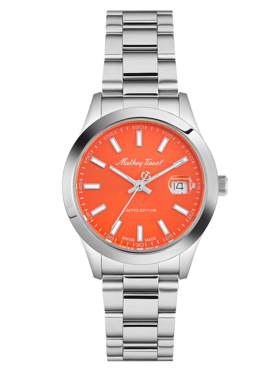 mathey-tissot men orange dial analog watch for women - d451or