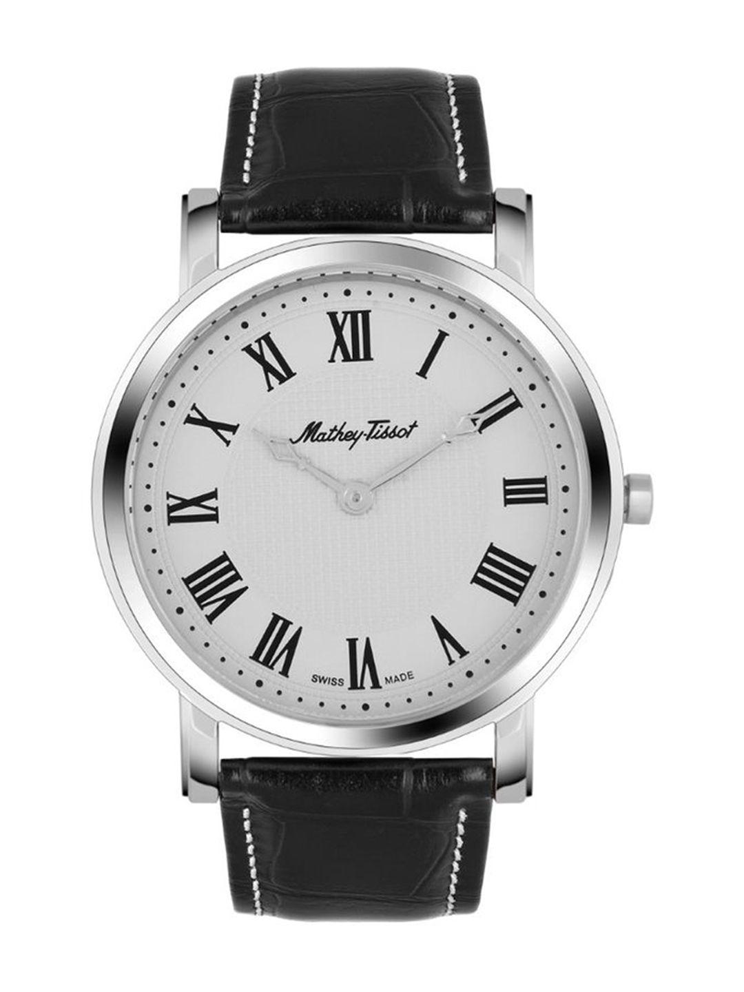 mathey-tissot men white brass dial & black leather straps analogue watch hb611251sabr