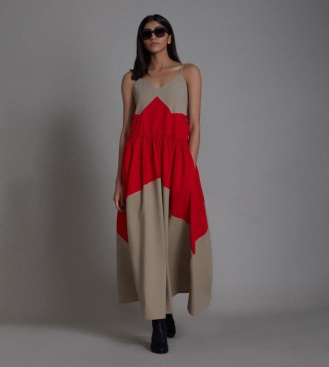 mati beige & red raasta strap dress