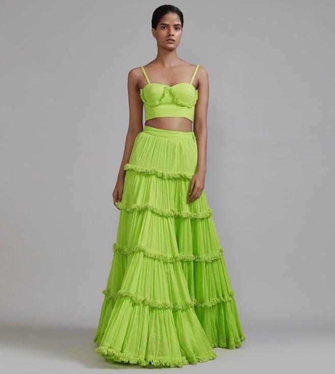 mati neon green fringed corset