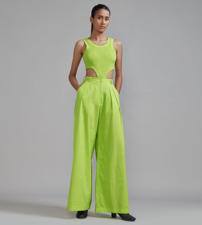 mati neon green long pleated trouser