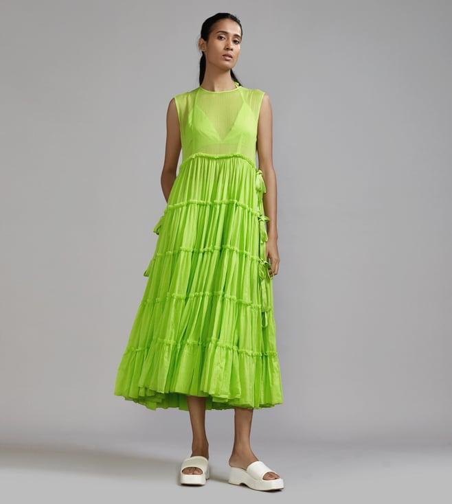 mati neon green tiered tie tunic