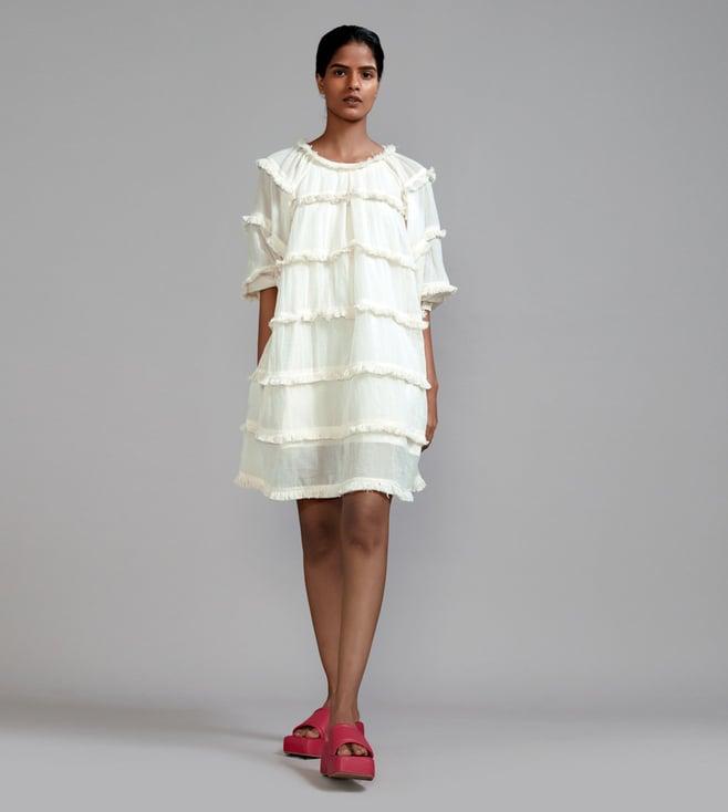 mati off-white fringed short dress