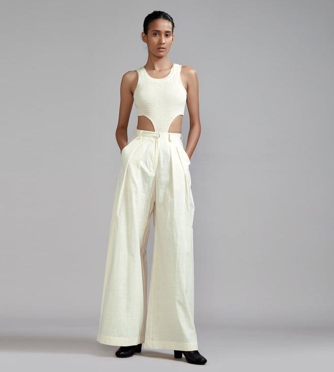 mati off-white long pleated trouser