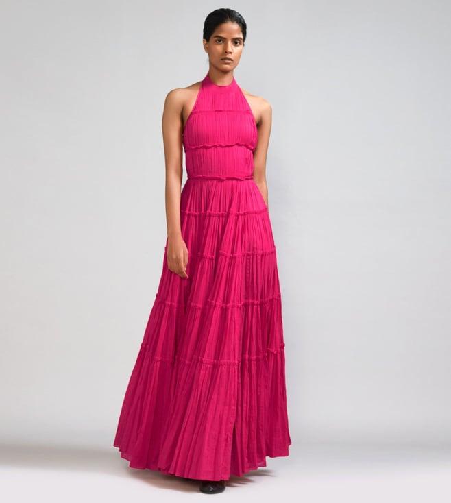 mati pink backless tiered gown