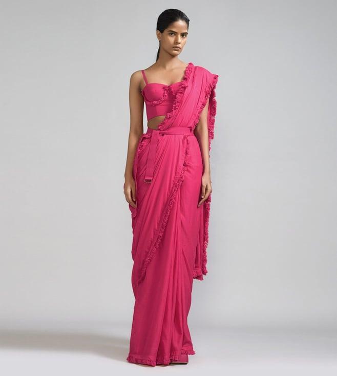 mati pink fringed saree