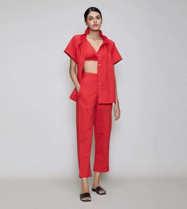 mati red tora shirt with bralette & pants (set of 3)