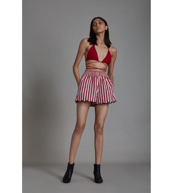 mati striped red with oatmeal scallop shorts