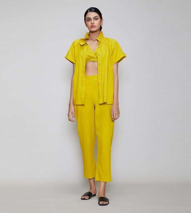 mati yellow tora shirt with bralette & pants (set of 3)