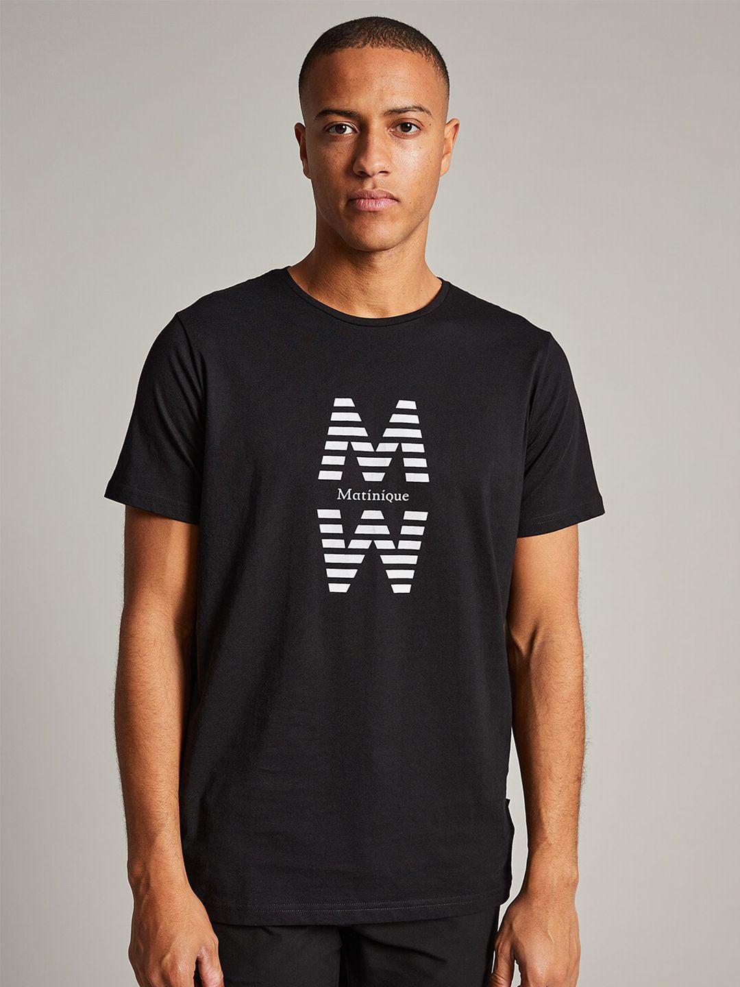 matinique men black & white brand logo printed pure cotton t-shirt
