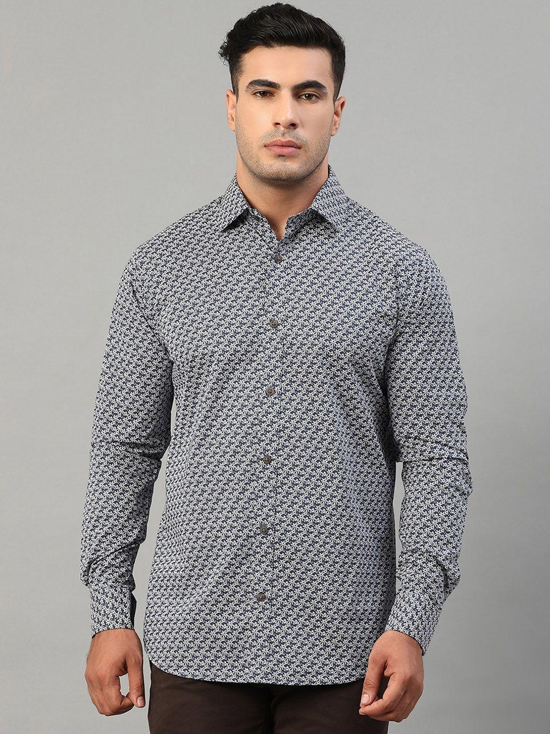 matinique men navy blue slim fit floral printed cotton casual shirt