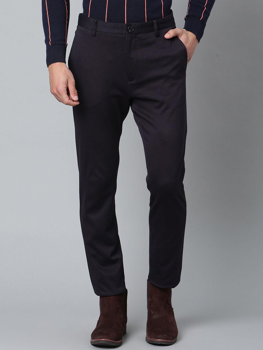 matinique men navy blue solid slim fit trousers
