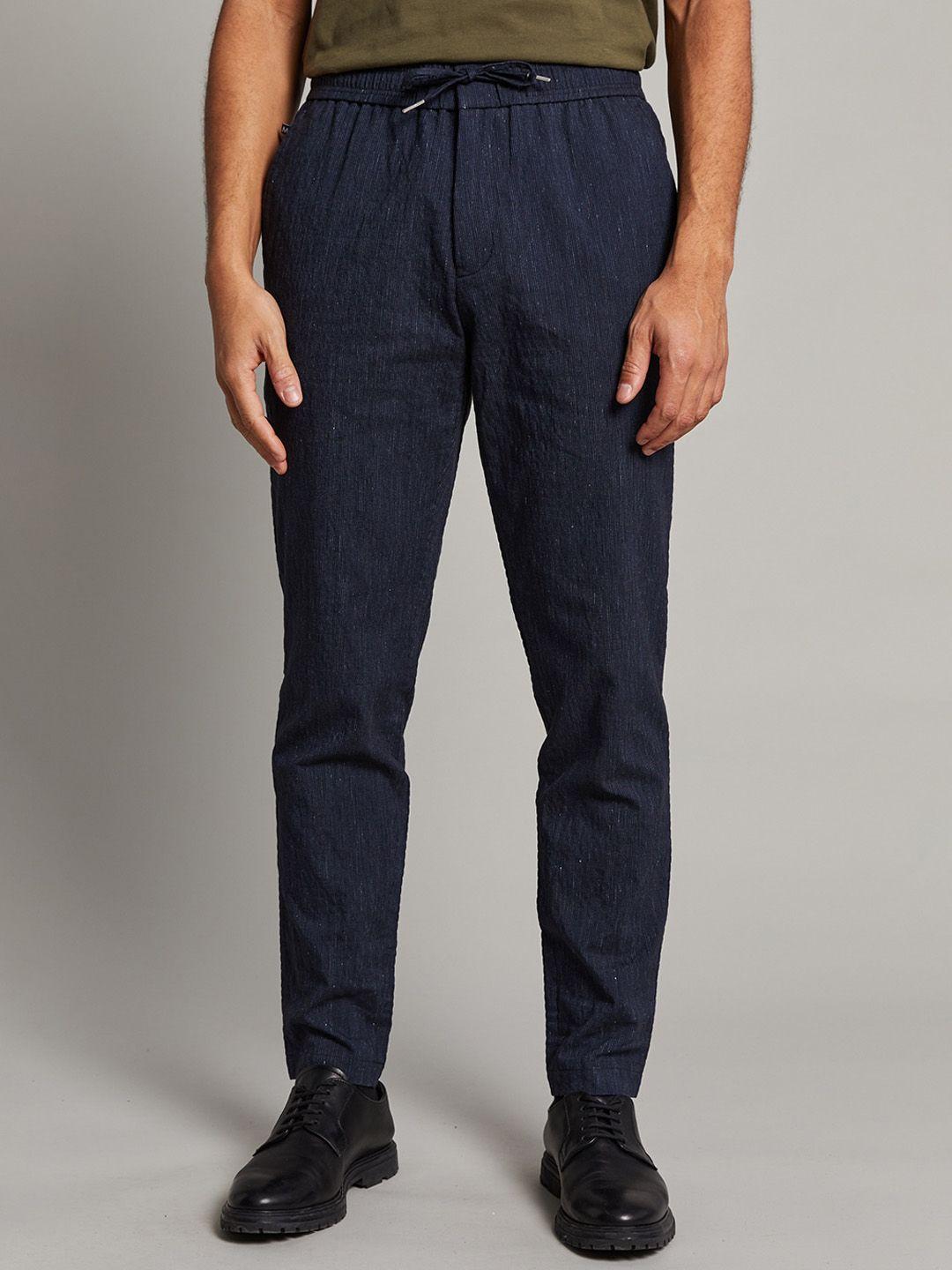 matinique men navy blue solid trousers