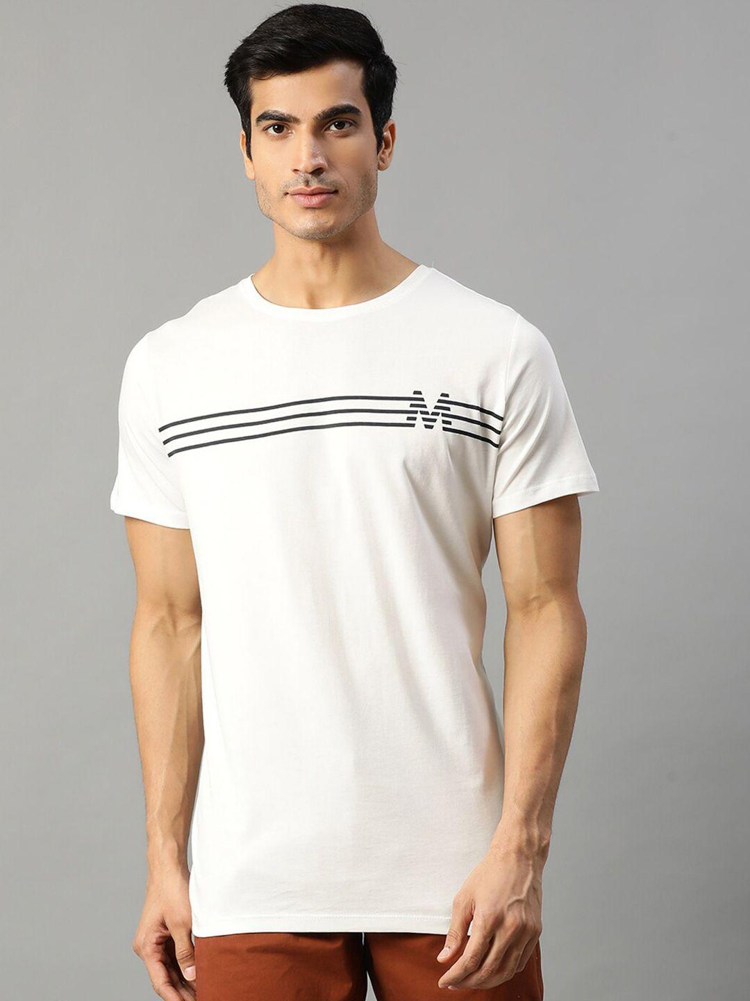 matinique men white striped round neck slim fit t-shirt