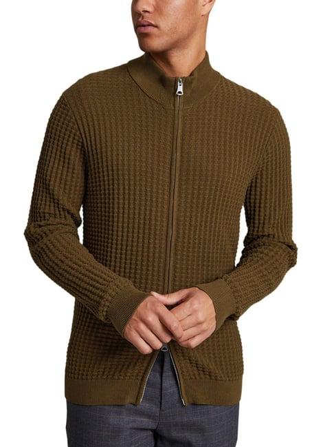 matinique brown cotton regular fit self pattern sweaters