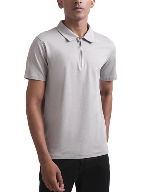 matinique grey cotton regular fit polo t-shirt