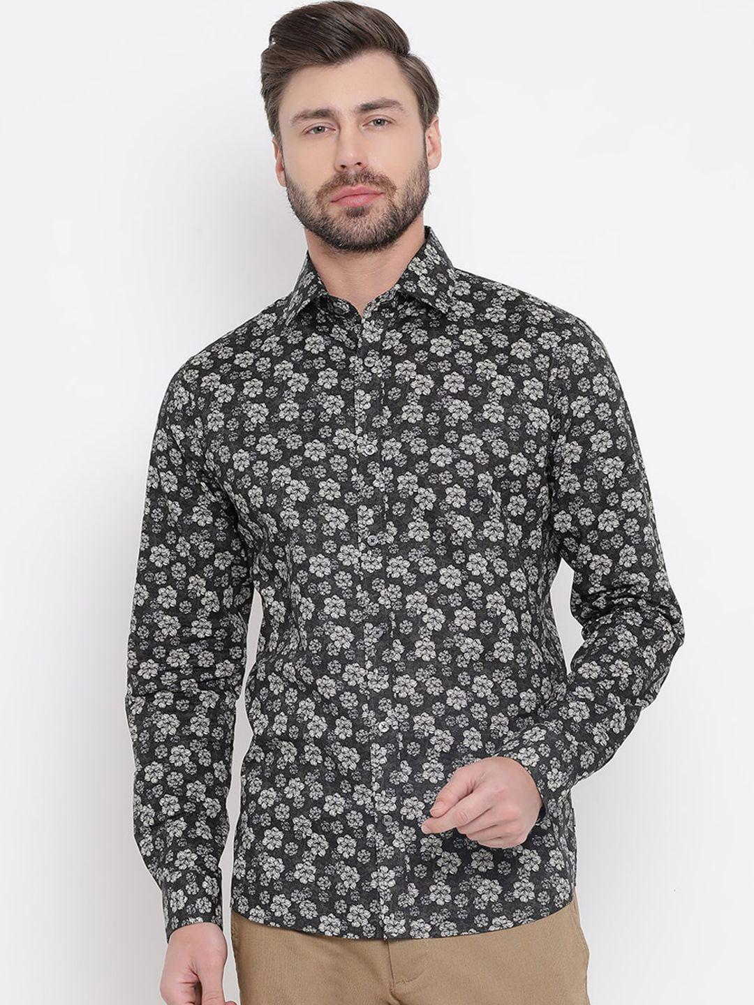 matinique men black slim fit floral printed cotton casual shirt