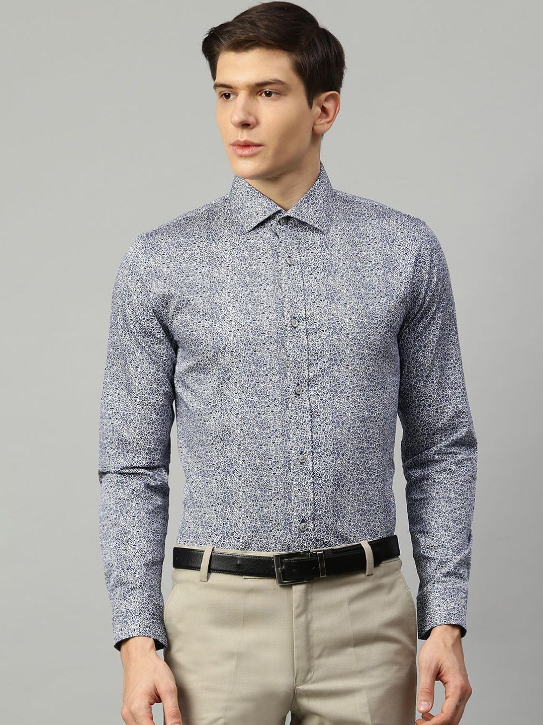 matinique men blue slim fit printed casual shirt