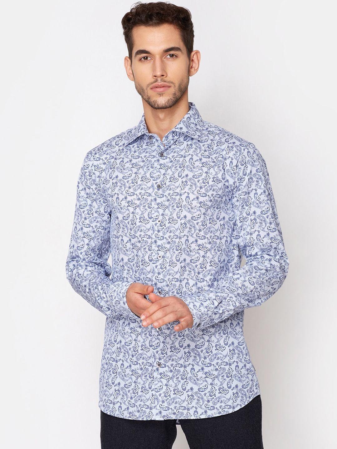 matinique men blue slim fit printed cotton casual shirt