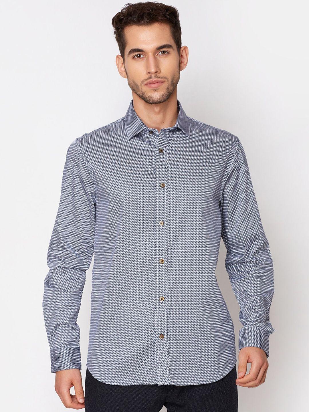 matinique men blue slim fit printed cotton casual shirt
