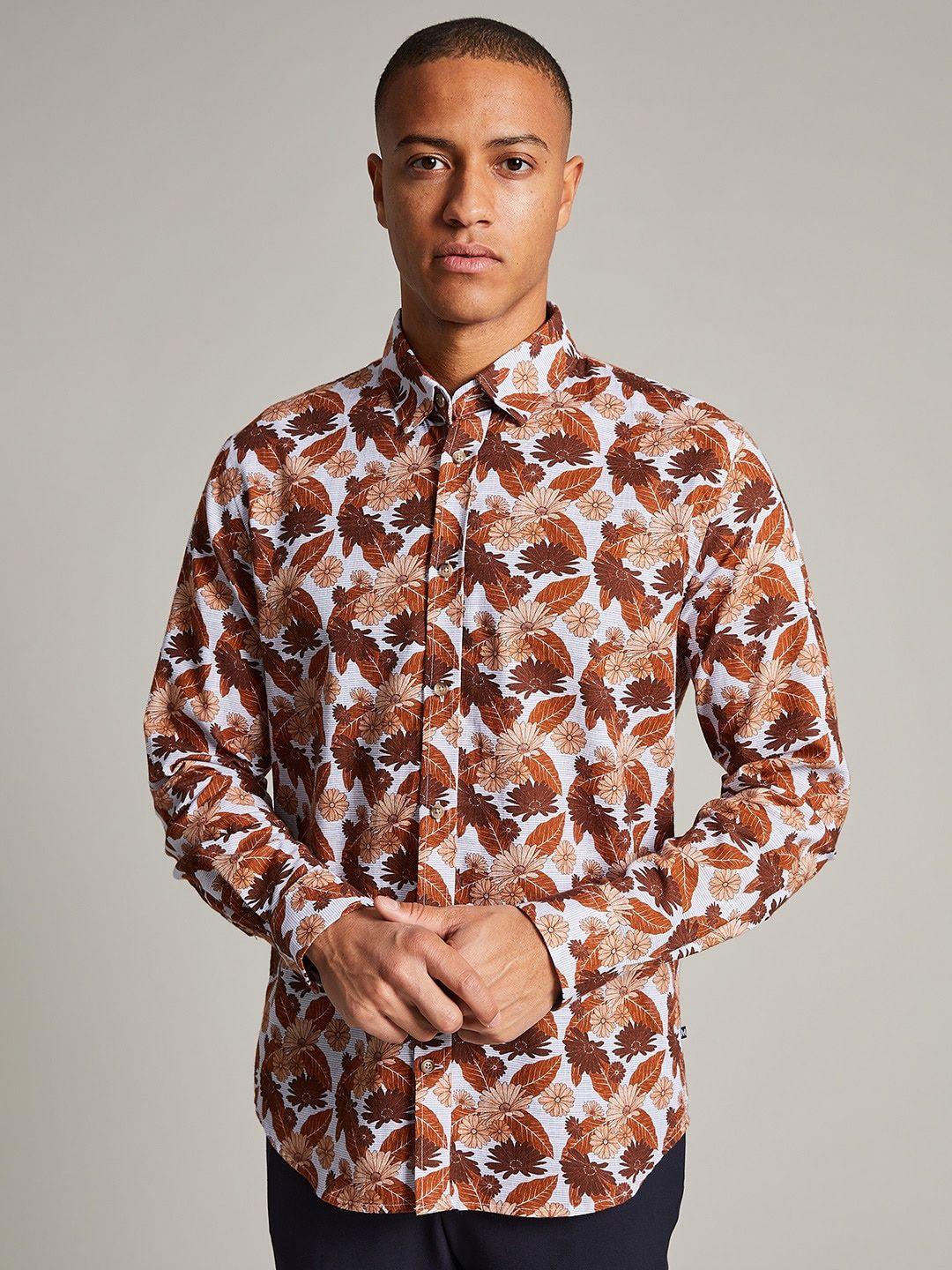 matinique men brown floral printed casual shirt