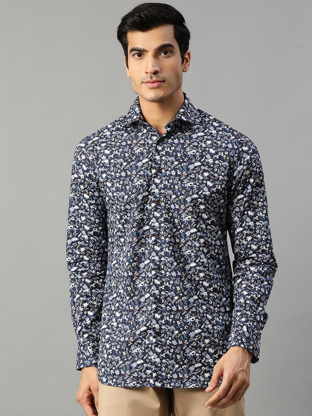 matinique men navy blue & white slim fit printed casual shirt