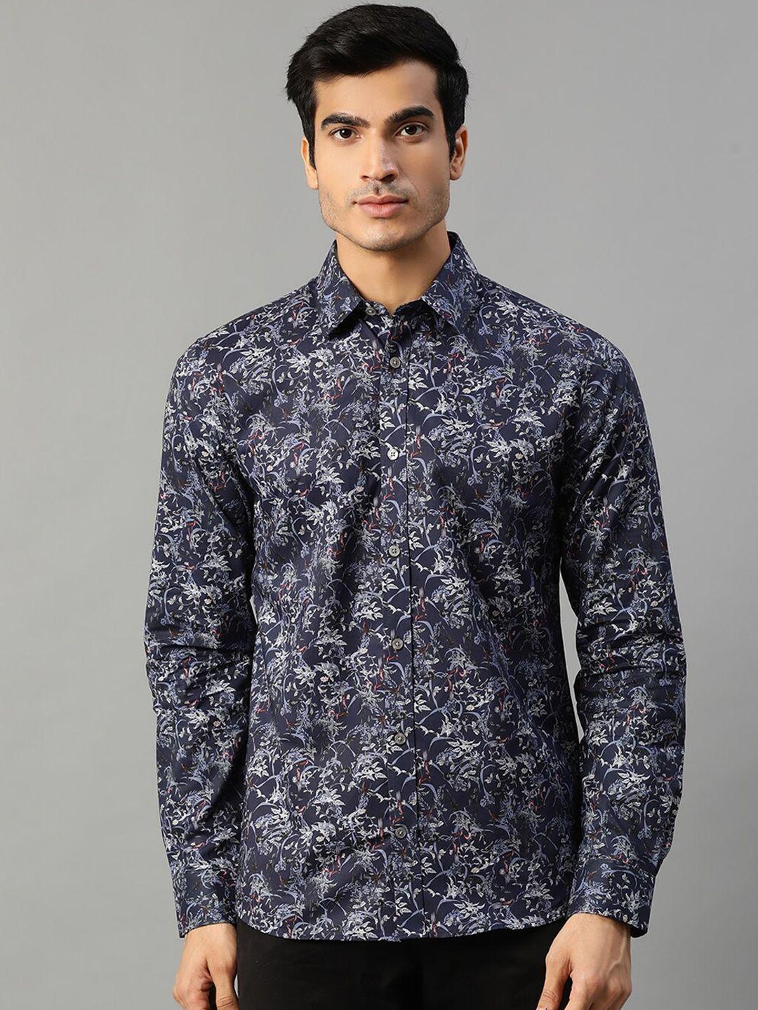 matinique men navy blue slim fit floral opaque printed casual shirt