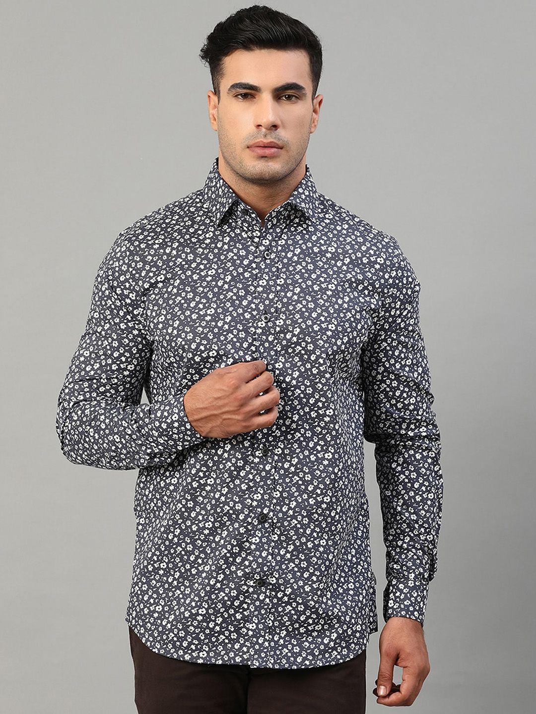 matinique men navy blue slim fit printed cotton casual shirt