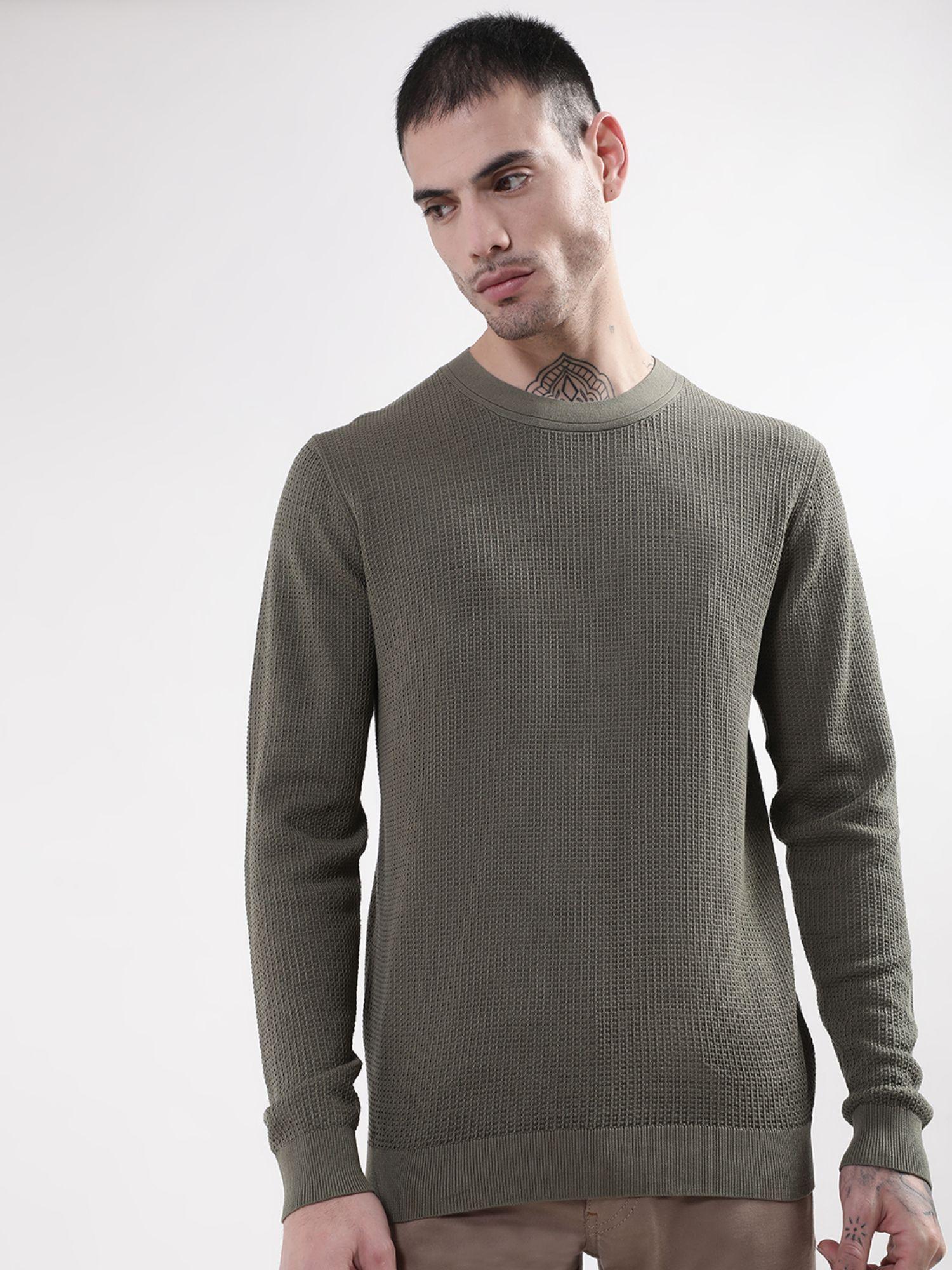 matinique men olive solid sweater