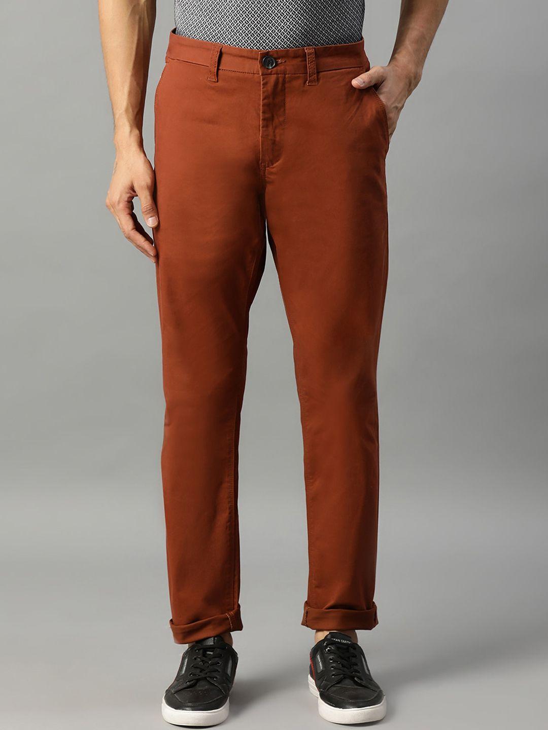 matinique men rust brown slim fit solid chinos