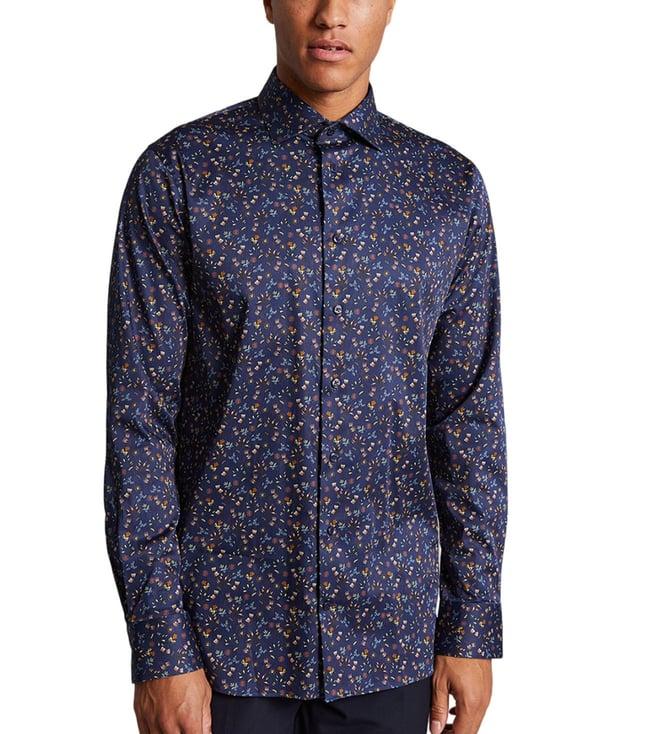 matinique navy blue floral print regular fit shirt