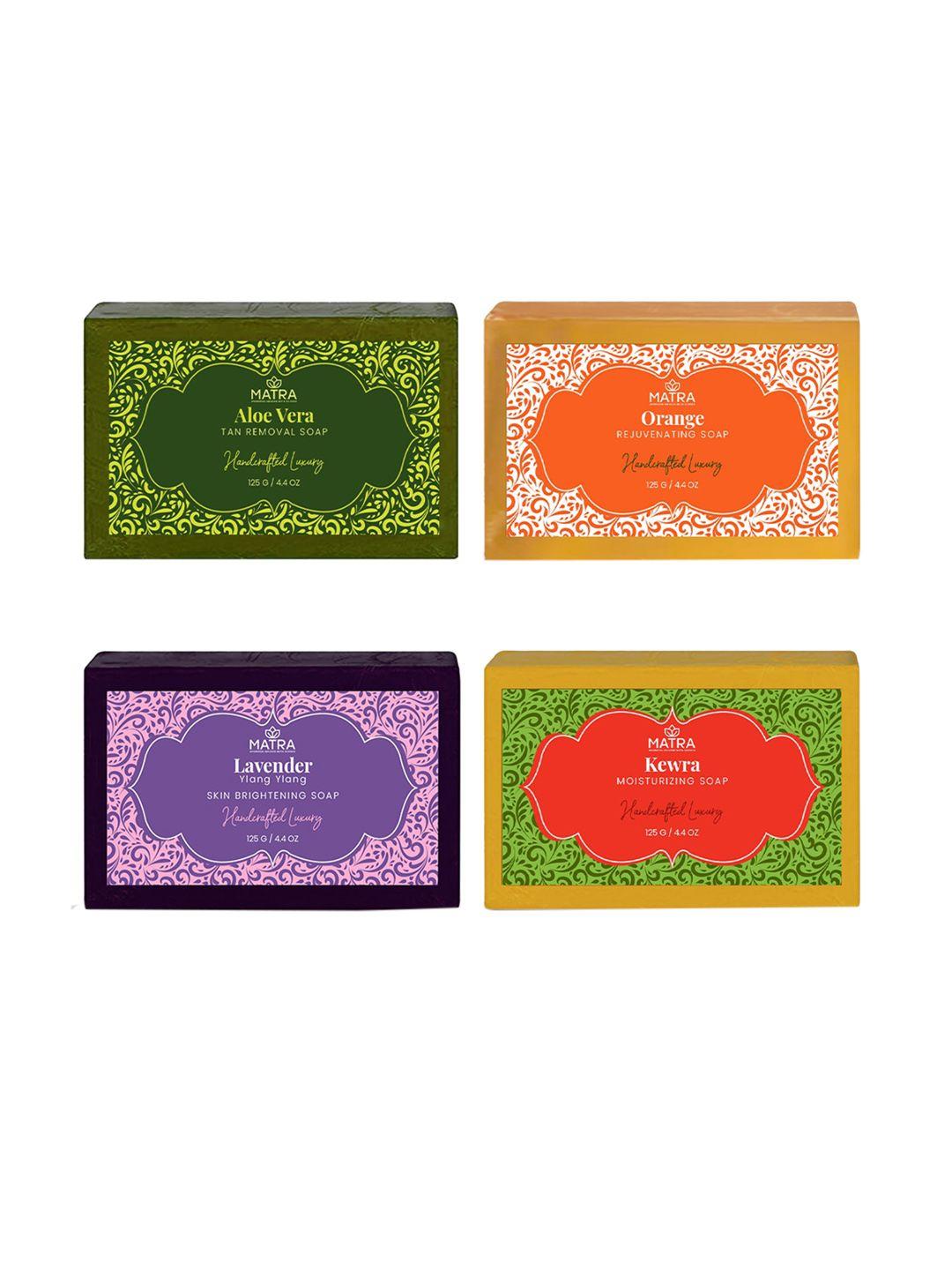 matra set of 4 bathing soaps - aloe vera + lavender + orange + kewra - 125g each