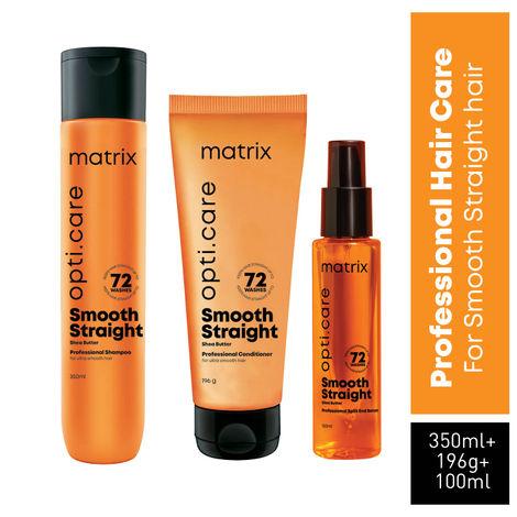 matrix opti care professional ultra smoothing shampoo + anti-frizz conditioner + anti-frizz hair serum (200ml + 196gm+100ml