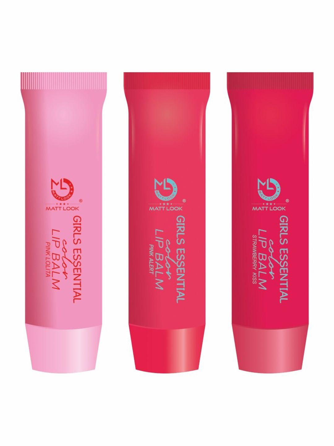 mattlook set of 3 girls essential color lip balm-strawberry kiss, pink alert & pink lolita