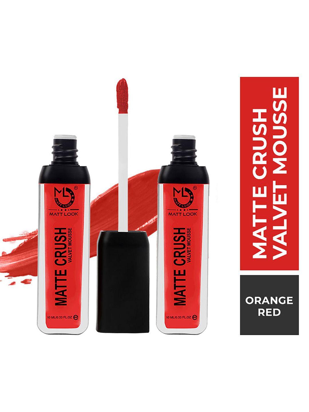 mattlook matte crush velvet mousse lipstick - orange red-10ml (pack of 2)