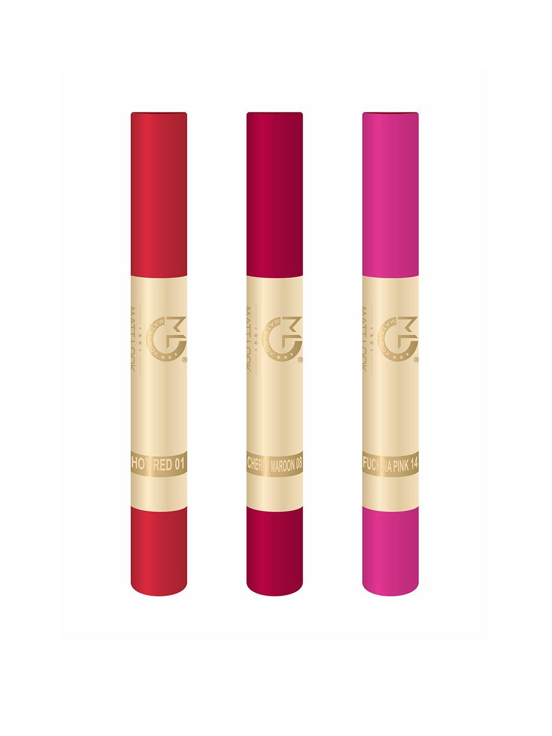 mattlook set of 3 velvet smooth lipsticks - hot red - cherry maroon & fuchsia pink