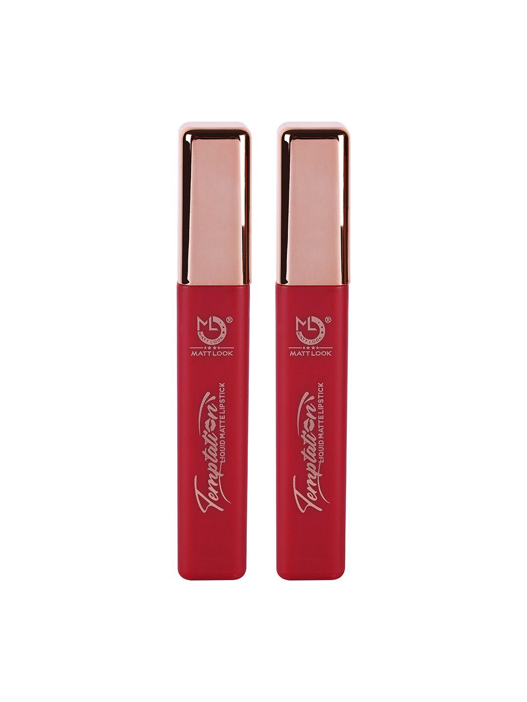 mattlook women red lip makeup temptation liquid matte lipstick red velvet (pack of 2)