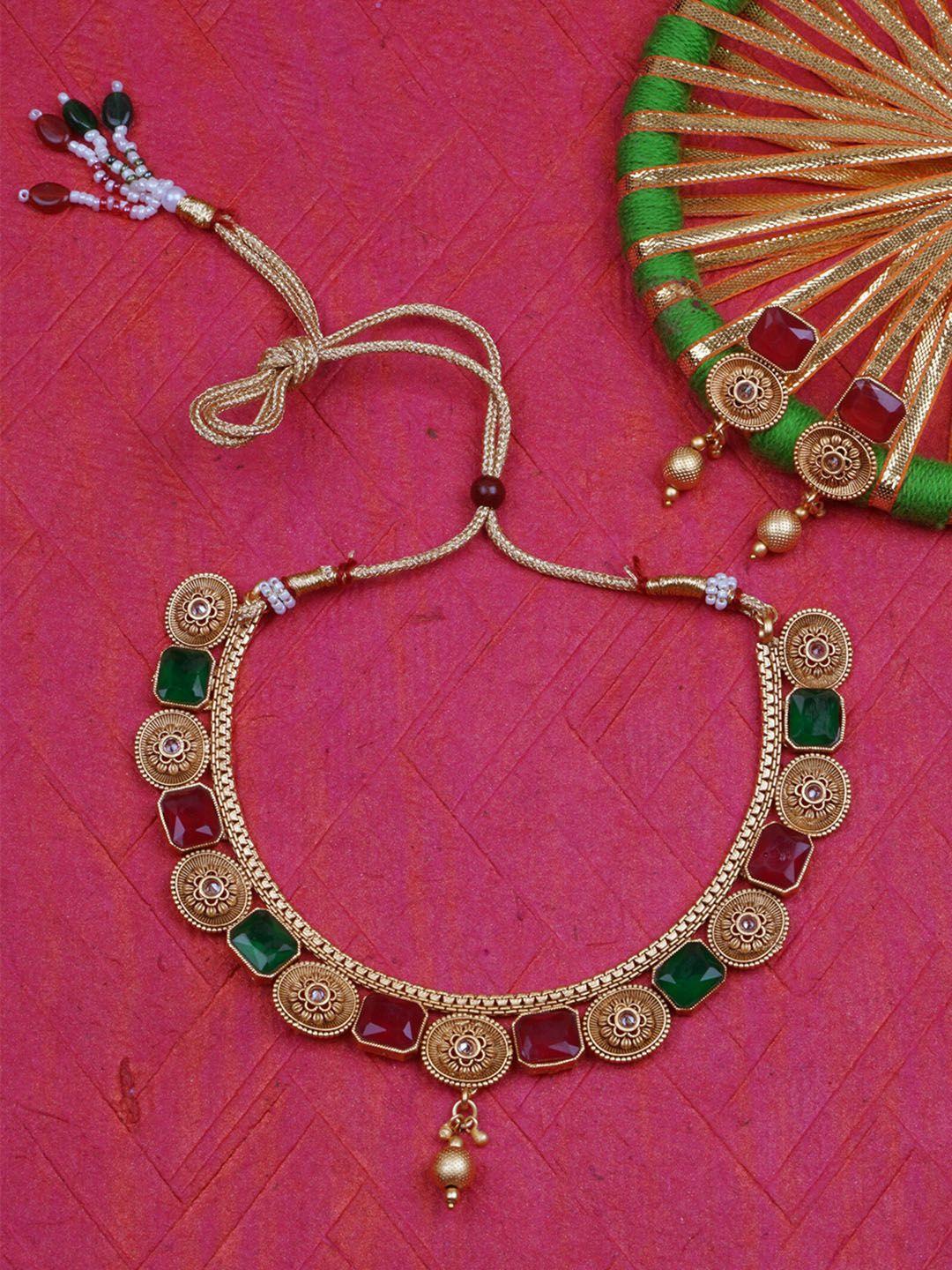 matushri art gold-plated kundan choker necklace necklace & earring set