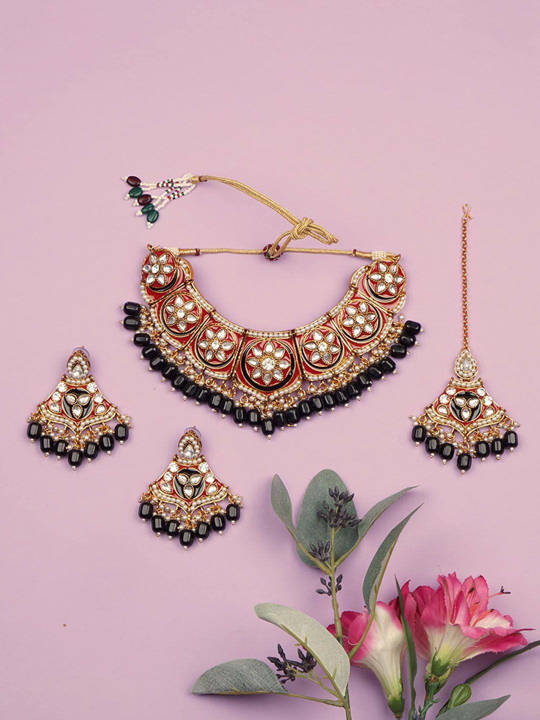 matushri art gold-plated kundan studded traditional choker jewellery set