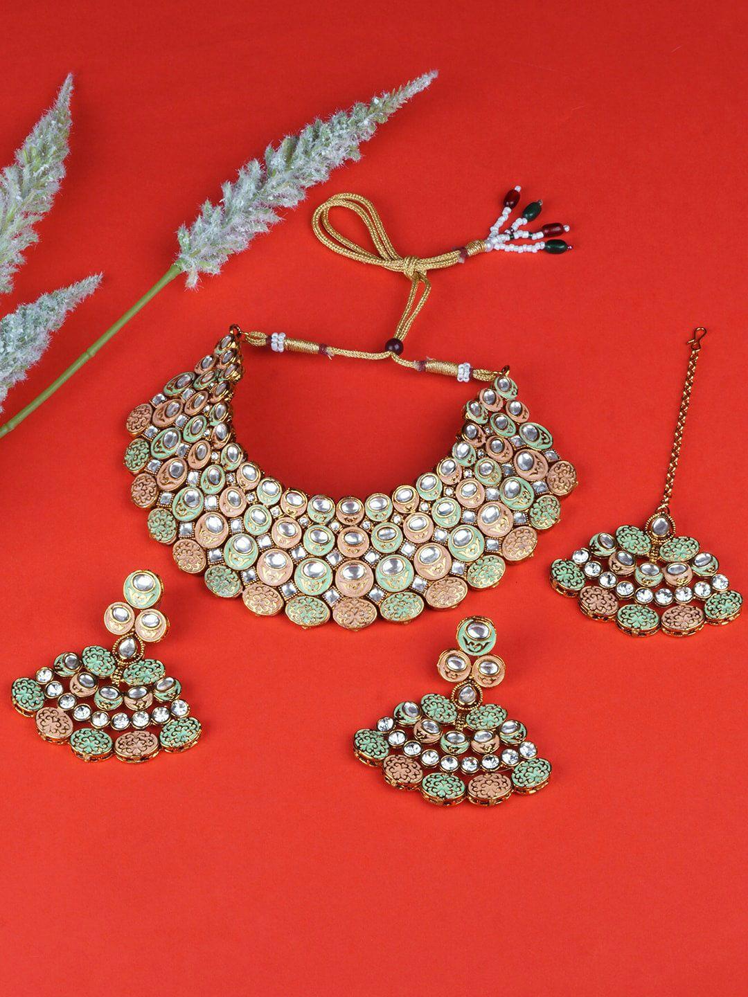 matushri art gold-plated multicoloured kundan choker necklace set